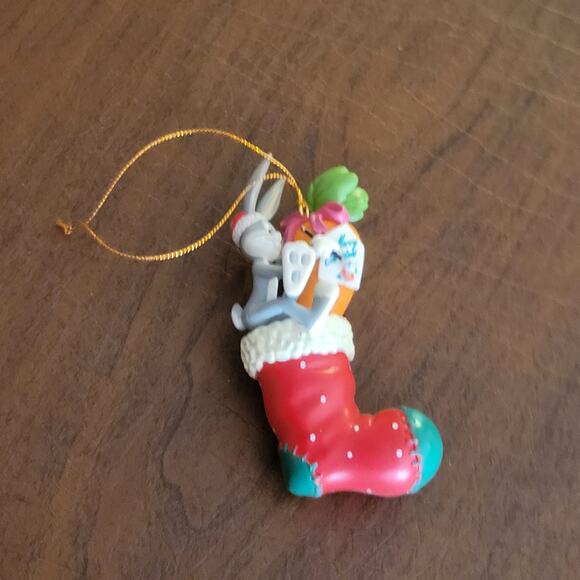 Vintage Christmas Ornament - Bugs Bunny W/Carrot In Christmas Stocking Resin 4" - Picture 1 of 10